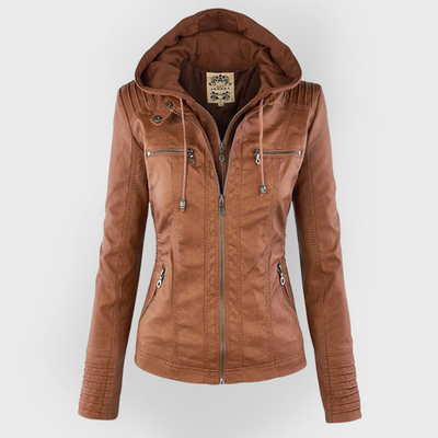 Chaqueta de cuero moderna con capucha