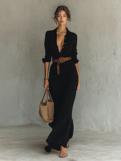 Vestido largo elegante con cinturón