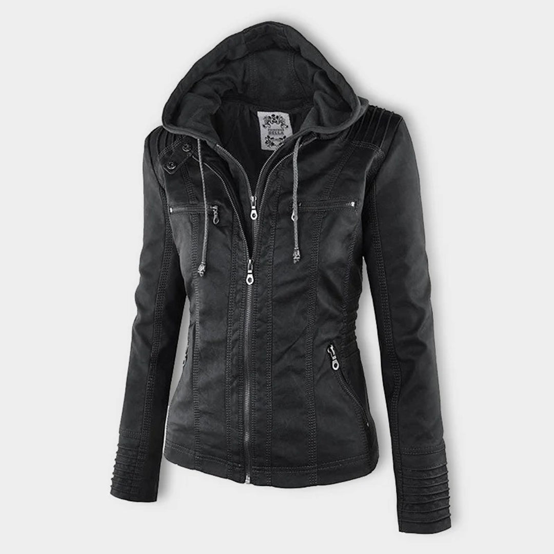 Chaqueta de cuero moderna con capucha