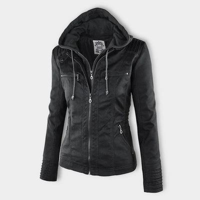 Chaqueta de cuero moderna con capucha