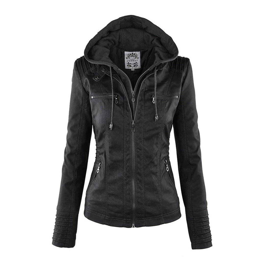 Chaqueta de cuero moderna con capucha