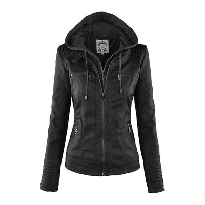 Chaqueta de cuero moderna con capucha