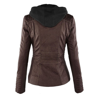 Chaqueta de cuero moderna con capucha