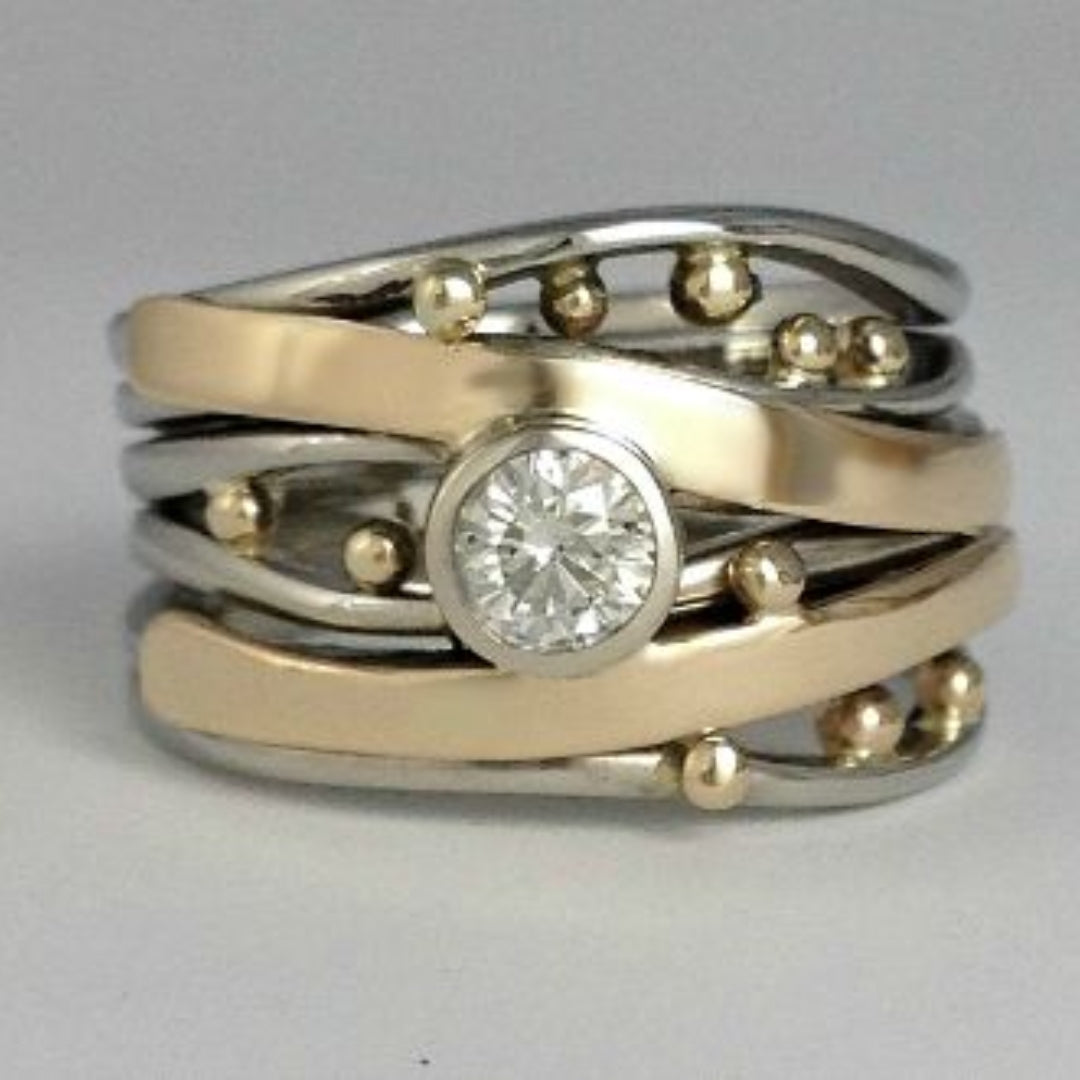 Royal - Anillo de circonio en oro vintage
