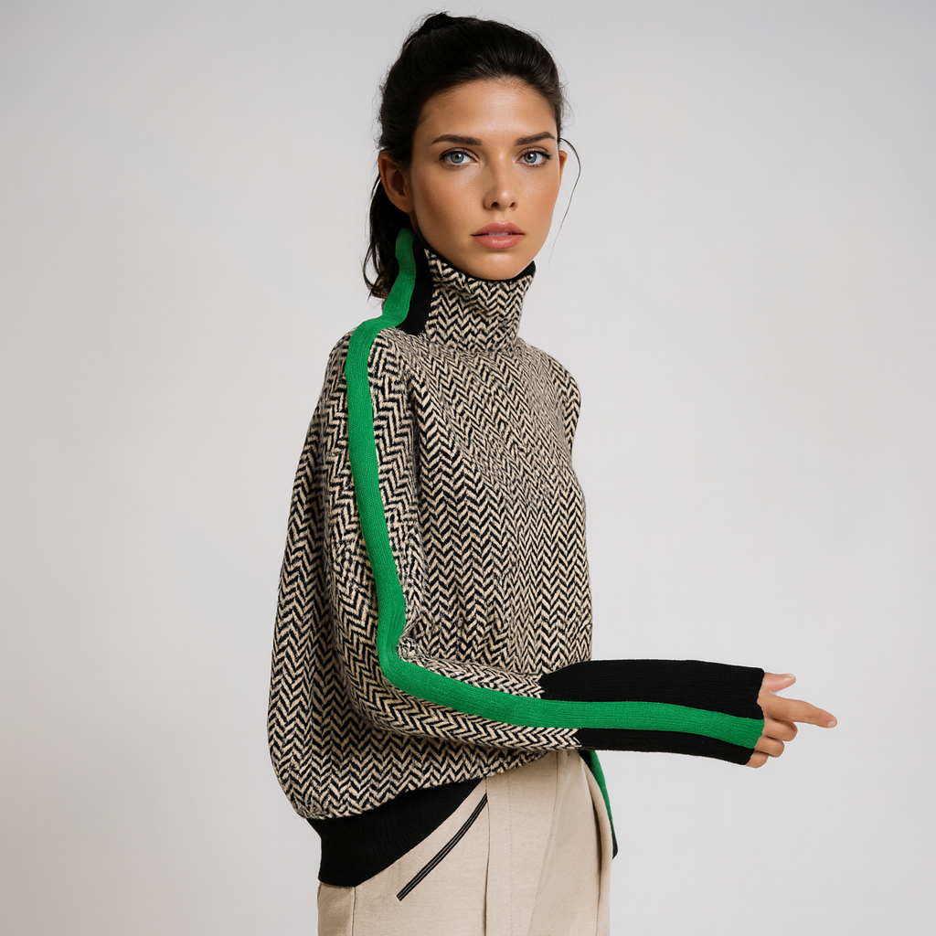 Malou | Suéter de cuello alto con rayas contrastantes