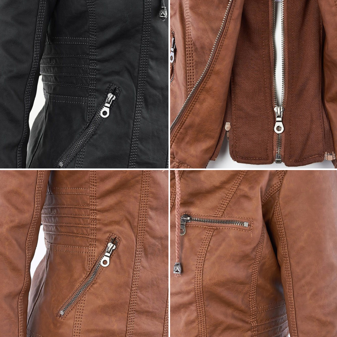 Chaqueta de cuero moderna con capucha