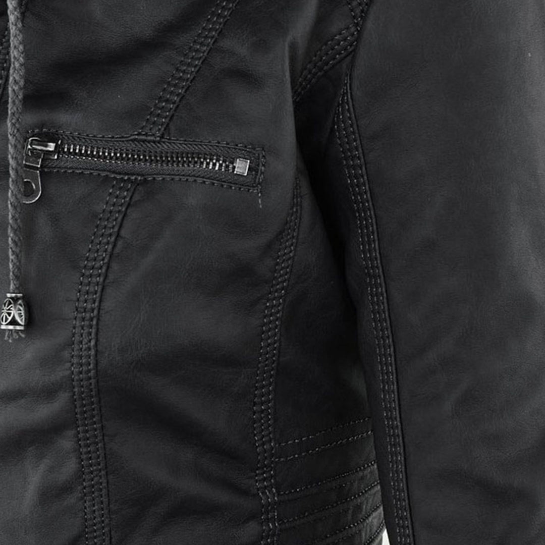 Chaqueta de cuero moderna con capucha