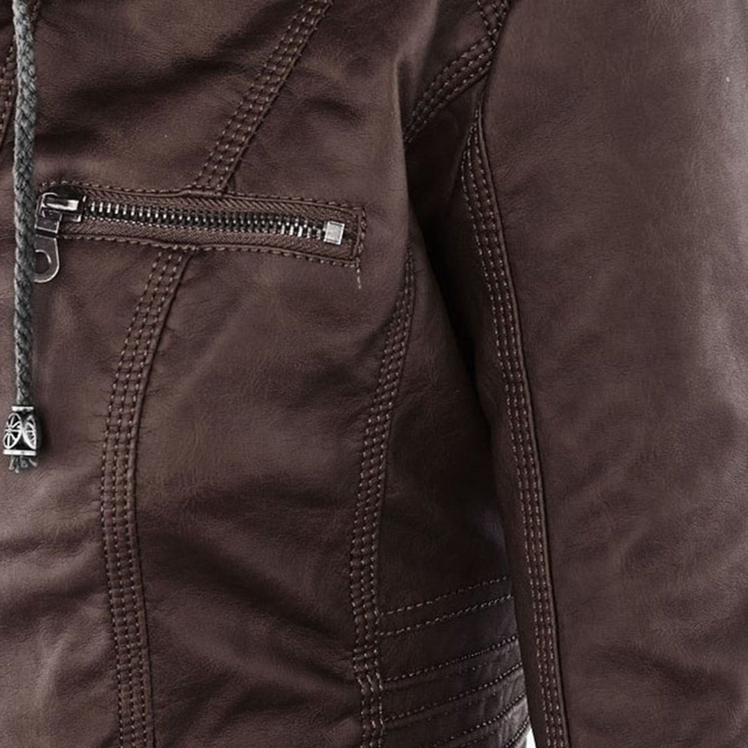 Chaqueta de cuero moderna con capucha