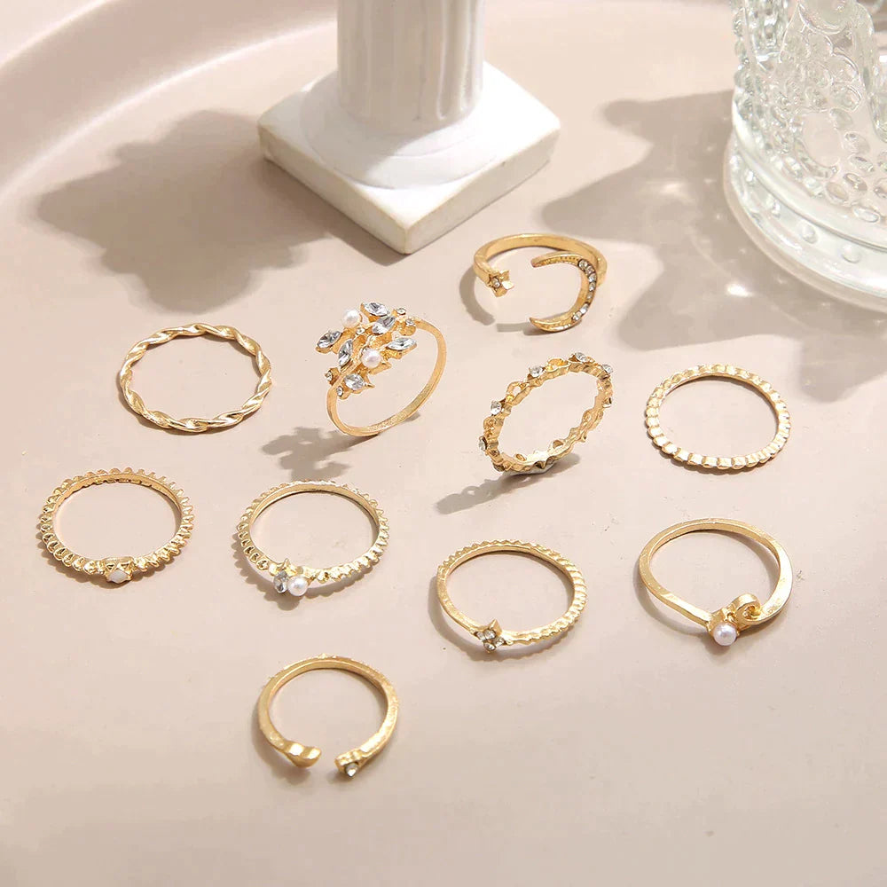 Pack de 10 anillos | Anillos bohemios bañados en plata y oro