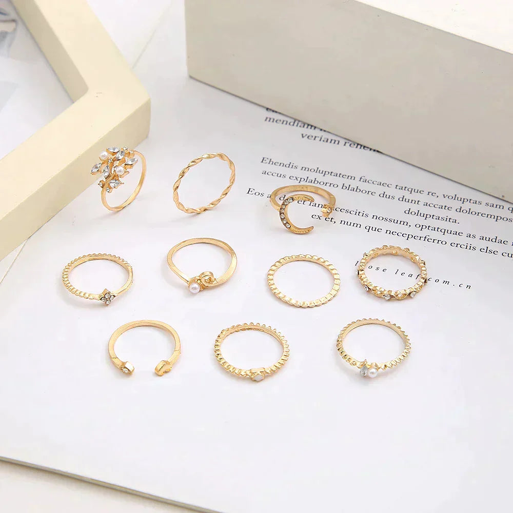 Pack de 10 anillos | Anillos bohemios bañados en plata y oro