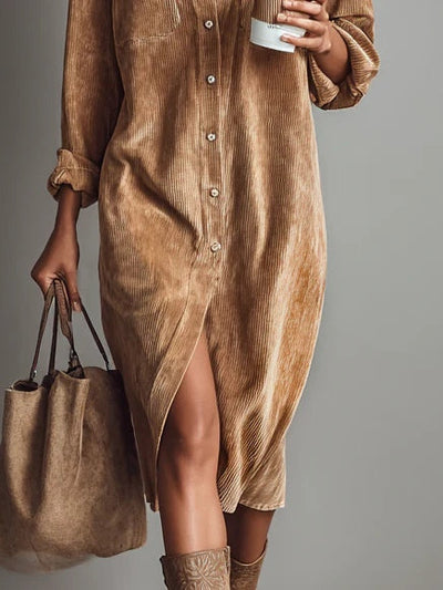 Giulia™ | Vestido Midi Elegante de Terciopelo a Rayas con Bolsillos
