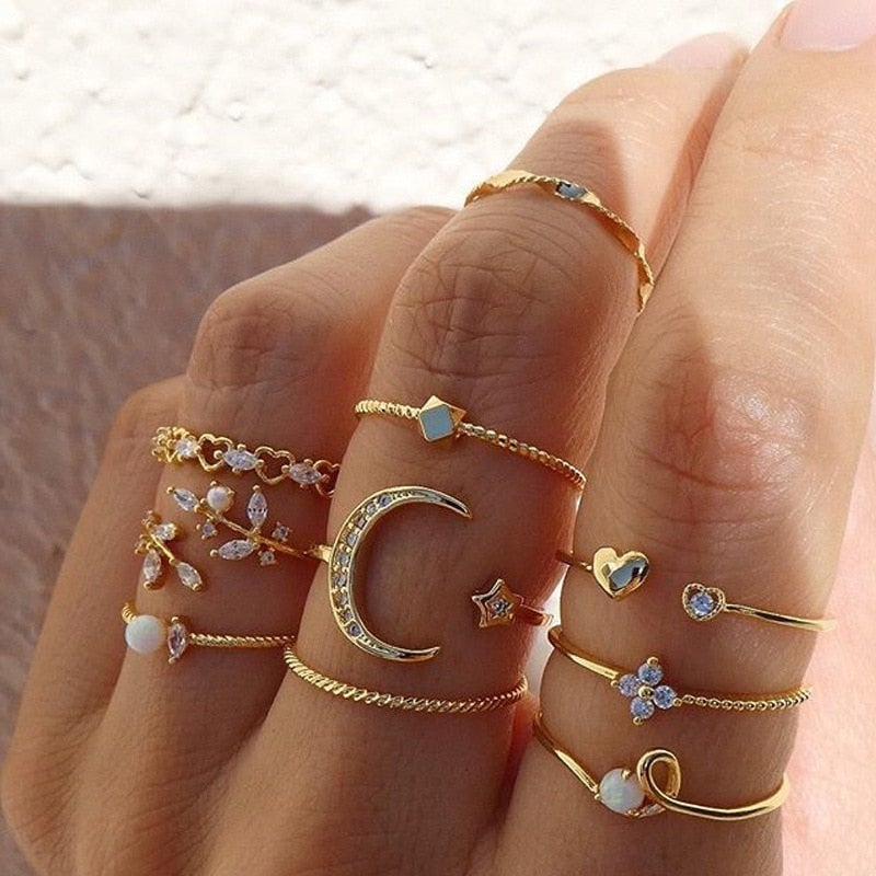 Pack de 10 anillos | Anillos bohemios bañados en plata y oro