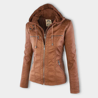 Chaqueta de cuero moderna con capucha