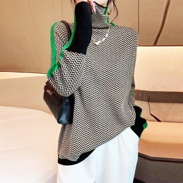 Malou | Suéter de cuello alto con rayas contrastantes