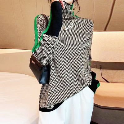 Malou | Suéter de cuello alto con rayas contrastantes