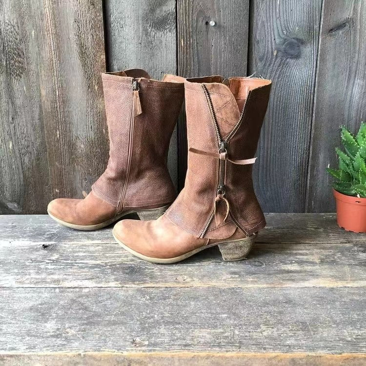 Lulia - Botines de cuero con cremallera lateral