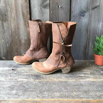 Lulia - Botines de cuero con cremallera lateral