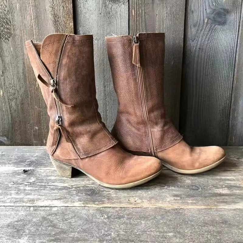 Lulia - Botines de cuero con cremallera lateral