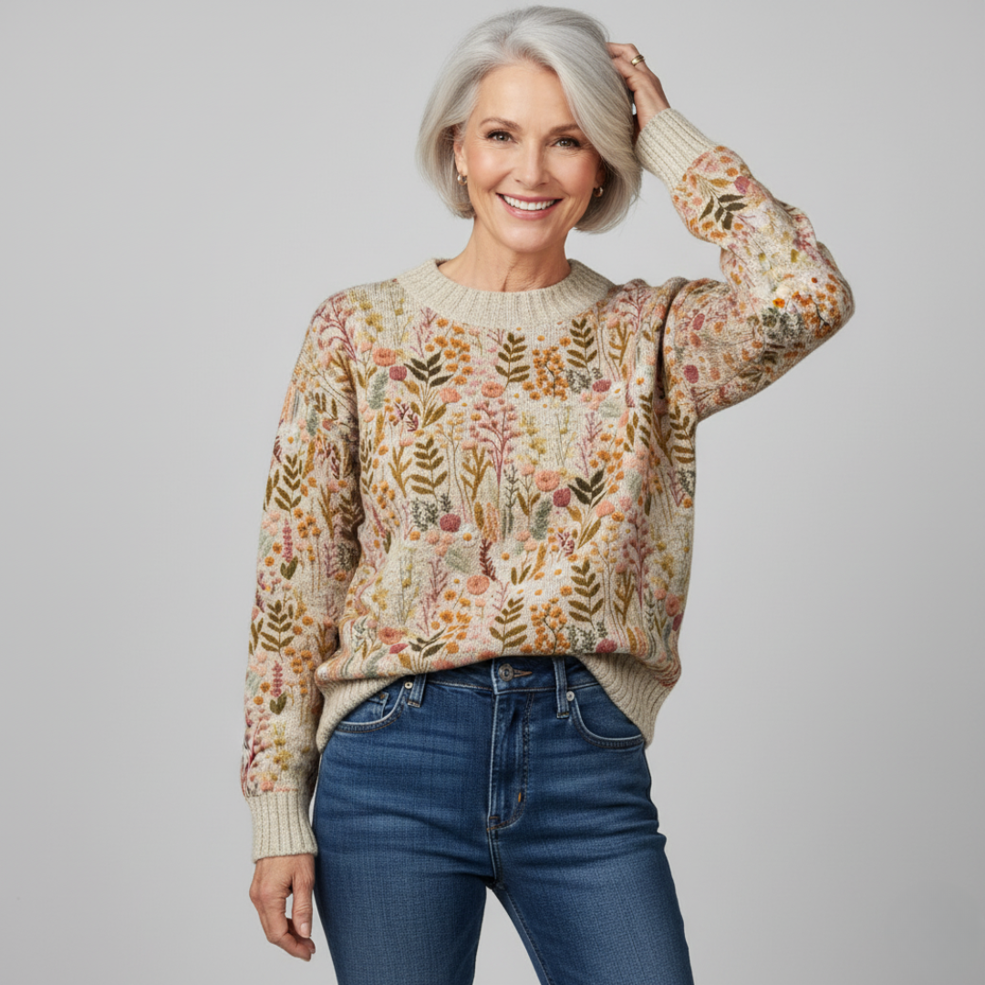 TINA | Suéter tejido elegante con detalles florales