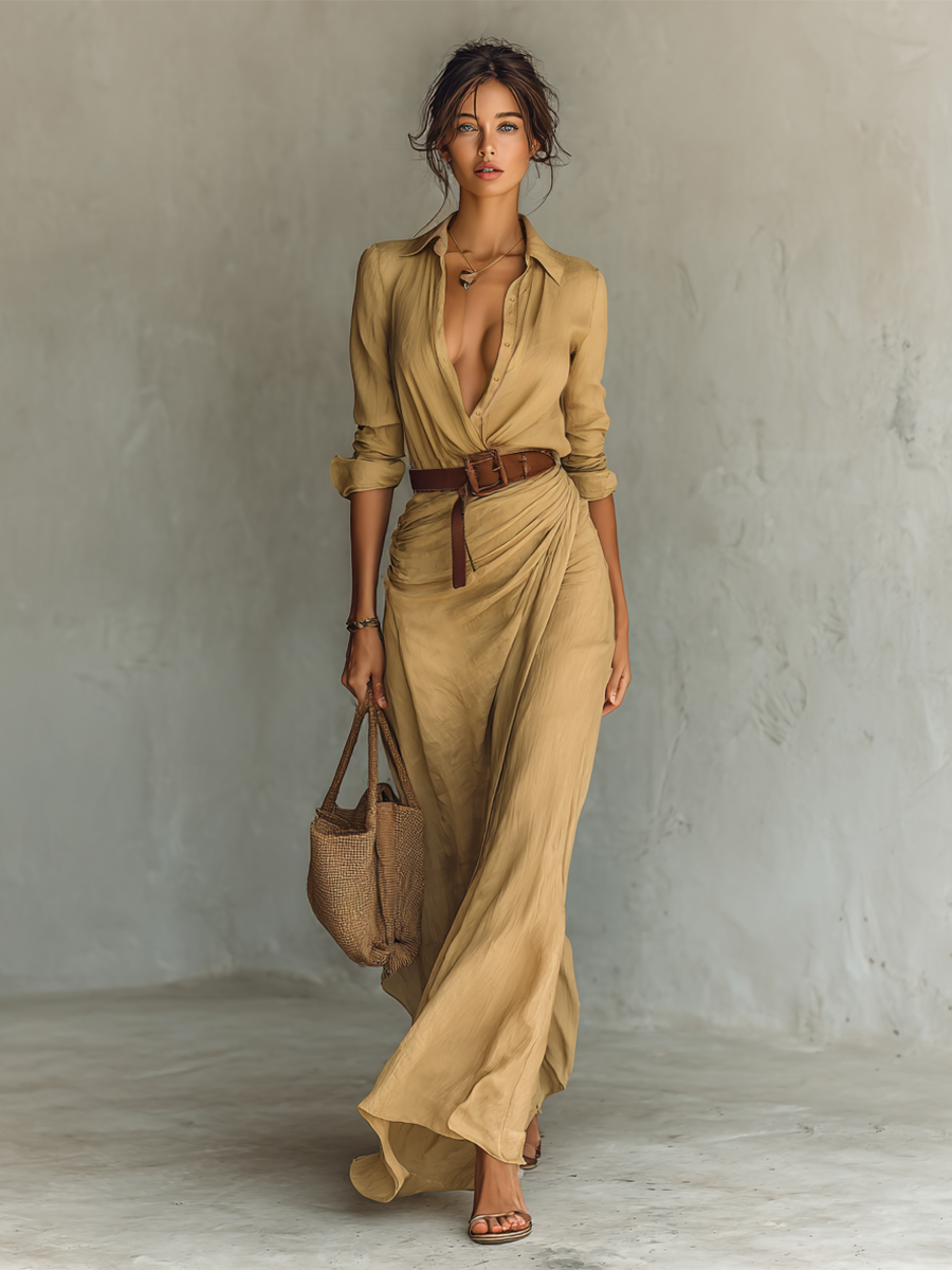 Vestido largo elegante con cinturón
