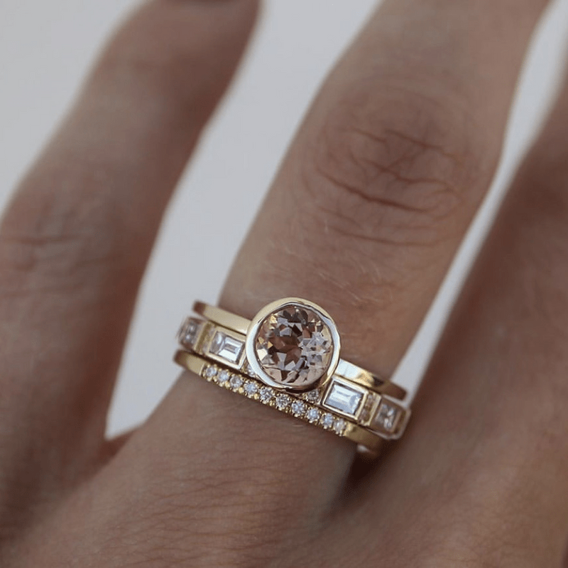 Espoir - Conjunto de anillos de oro con cristales engastados
