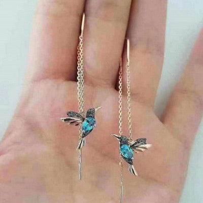 Pendientes de esmalte y circonio con forma de colibrí